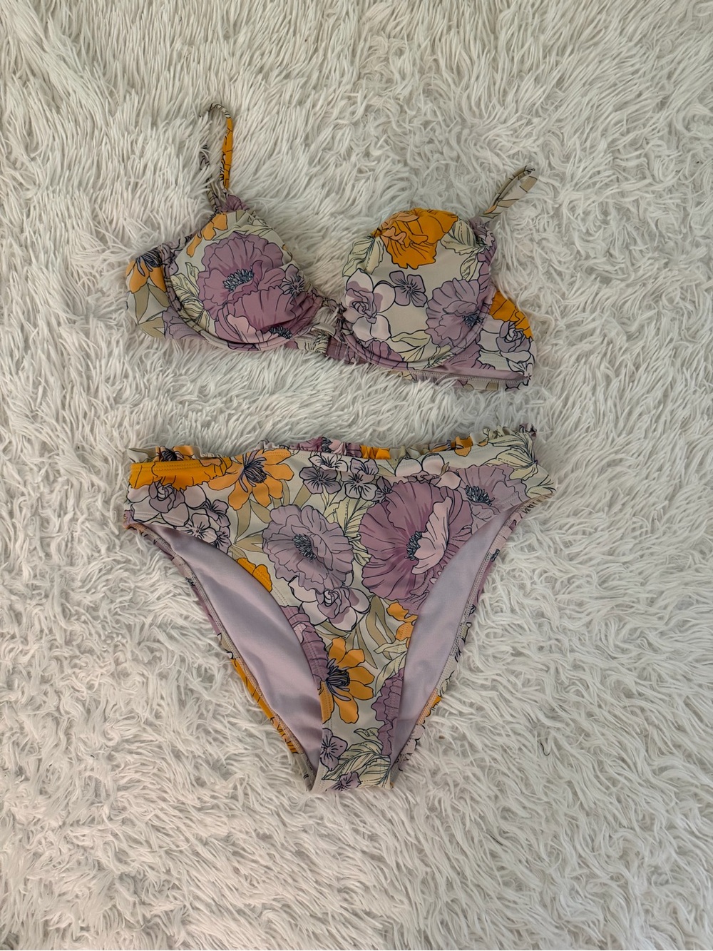 Floral Underwire Bikini Set High Cut Bottoms Size Large